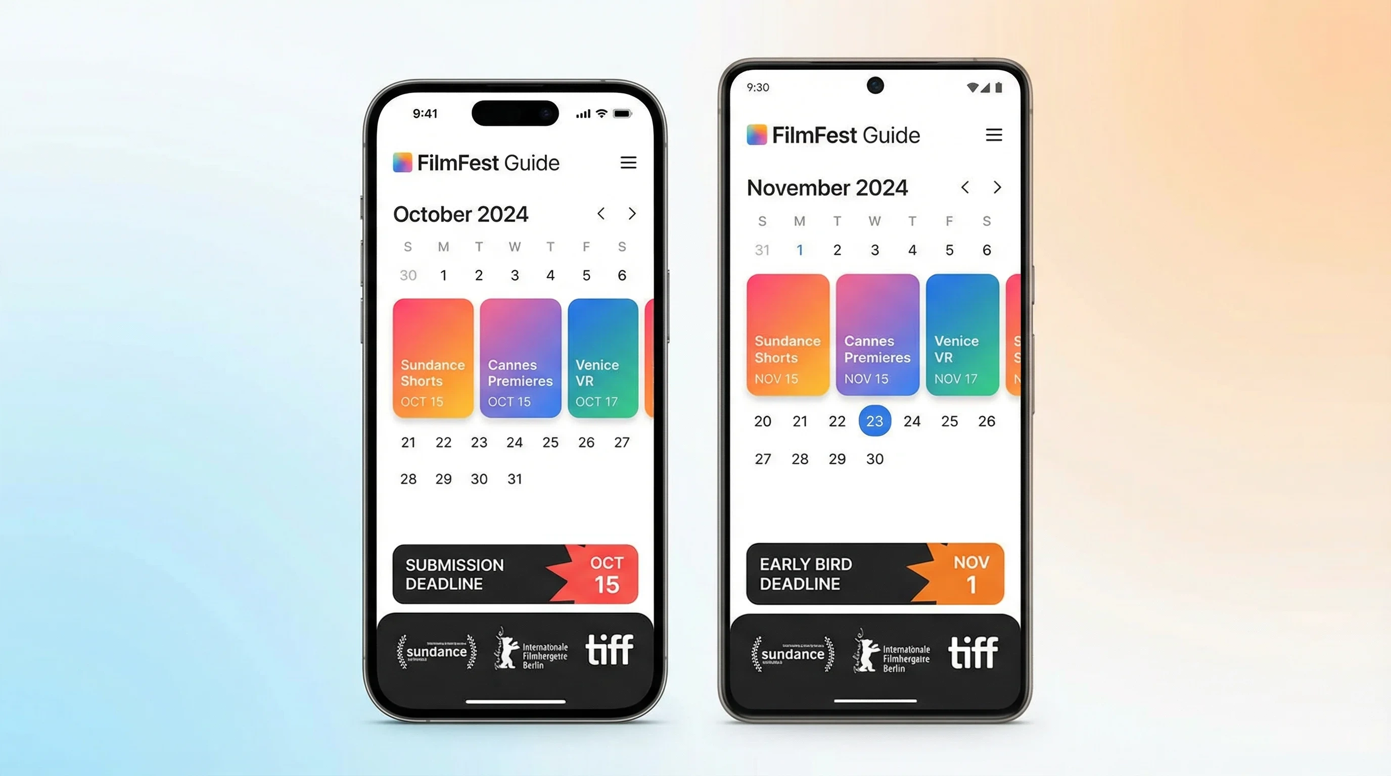 电影节参赛指南移动端APP界面展示